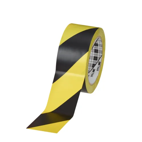 3M 766i Hazard Warning Tape, black and yellow striped, 50mm x 33m, thickness 0.125