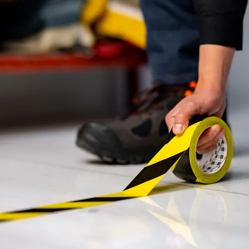 3M 766i Hazard Warning Tape, black and yellow striped, 50mm x 33m, thickness 0.125