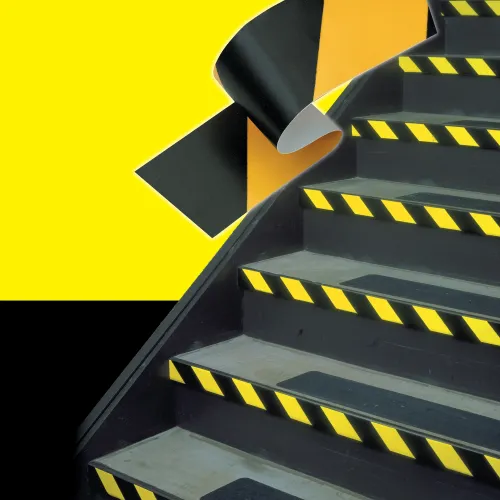 3M 766i Hazard Warning Tape, black and yellow striped, 50mm x 33m, thickness 0.125