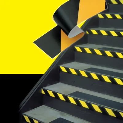 3M 766i Hazard Warning Tape, black and yellow striped, 50mm x 33m, thickness 0.125